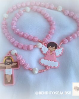 Terço personalizado sensorial infantil perolado rosa