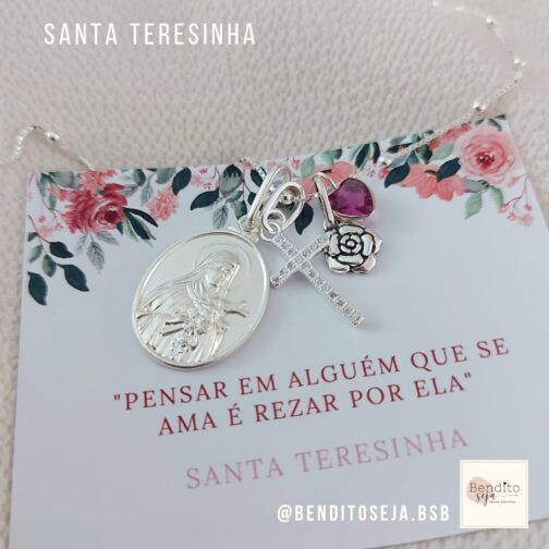 Colar Bençãos de Santa Teresinha pink (2 cm.)