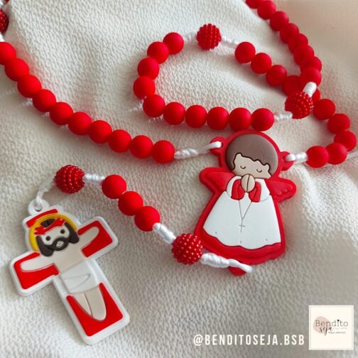 Terço personalizado sensorial infantil perolado vermelho