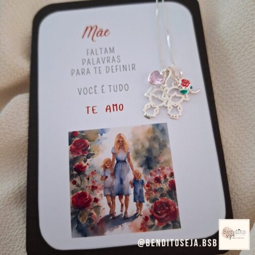 Colar Mãe e filhas coração rosa P925