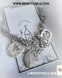 Pulseira aço N. Sra. das Graças, Sta. Teresinha e devoções
