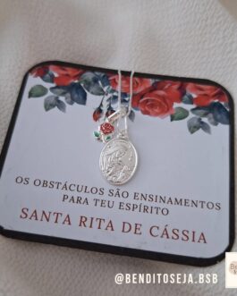 Colar Santa Rita de Cássia e mini rosa