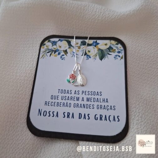 Colar mini rosa e Nossa Senhora das Graças