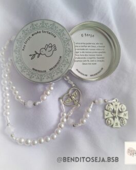 Terço personalizado Crisma branco na latinha