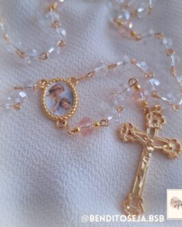 Terço personalizado Anjo da Guarda rosa e cristal