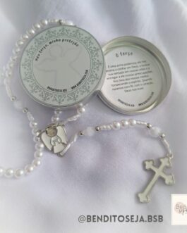 Terço personalizado Batismo branco na latinha