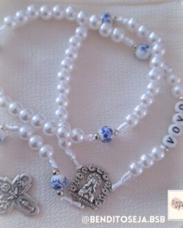 Terço Nossa Senhora (pérola/florido azul)