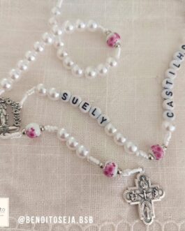 Terço Nossa Senhora das Graças(pérola/florido rosa)