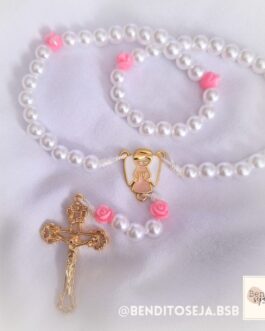 Terço Personalizado Anjo da Guarda – menina rosas