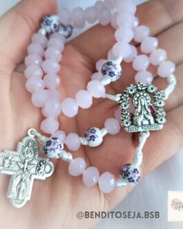 Terço Nossa Senhora (cristal rosa/florido lilás)