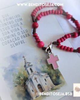 Pulseira terço mini madeira rosa