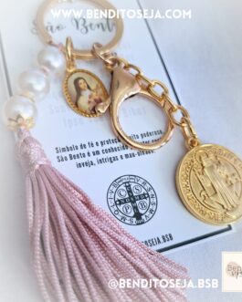 Chaveiro Proteção São Bento e Santa Tere (rosa)