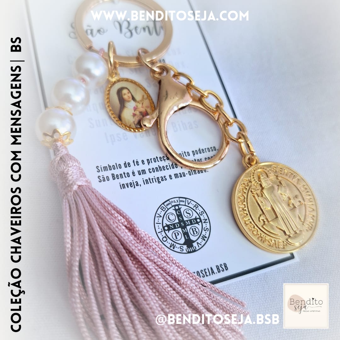 Chaveiro Proteção São Bento e Santa Tere (rosa)
