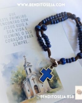 Pulseira terço mini madeira azul