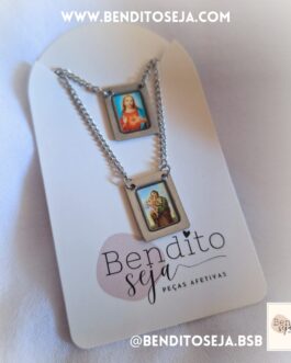 Escapulário São José e Sagrado Coração em aço