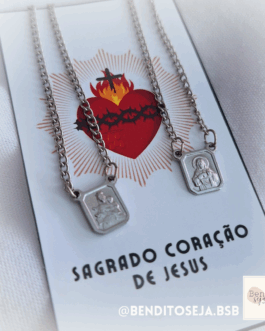 Escapulário NSra do Carmo e Sagrado Coração em aço