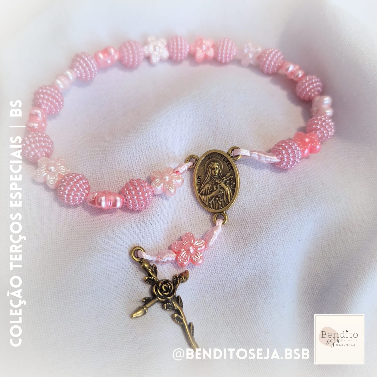Terço Coroa de Santa Teresinha rosa vintage(Novena)