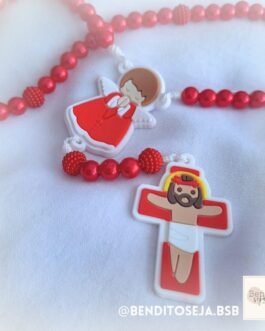 Terço personalizado sensorial infantil perolado vermelho