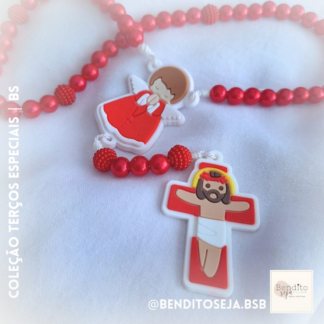 Terço personalizado sensorial infantil perolado vermelho