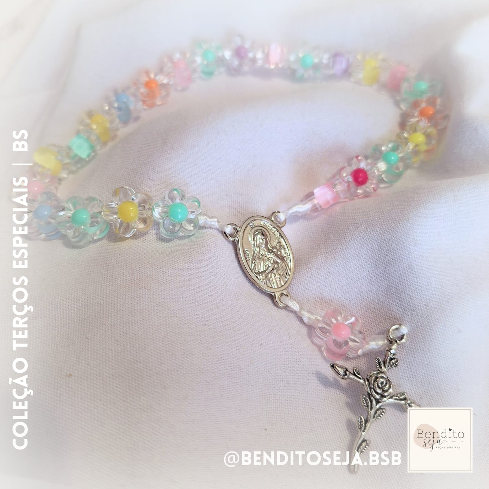 Terço Coroa de Santa Teresinha rosa color (Novena)