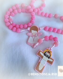 Terço personalizado sensorial infantil perolado rosa/rosa