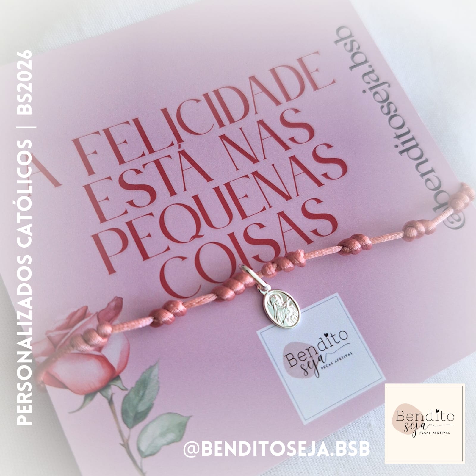 Pulseira Dezena com medalha p925 Sta Teresinha rosa