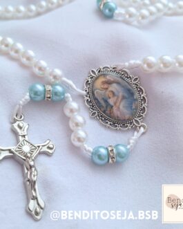 Terço personalizado Anjo da Guarda mod2(azul e pérola)